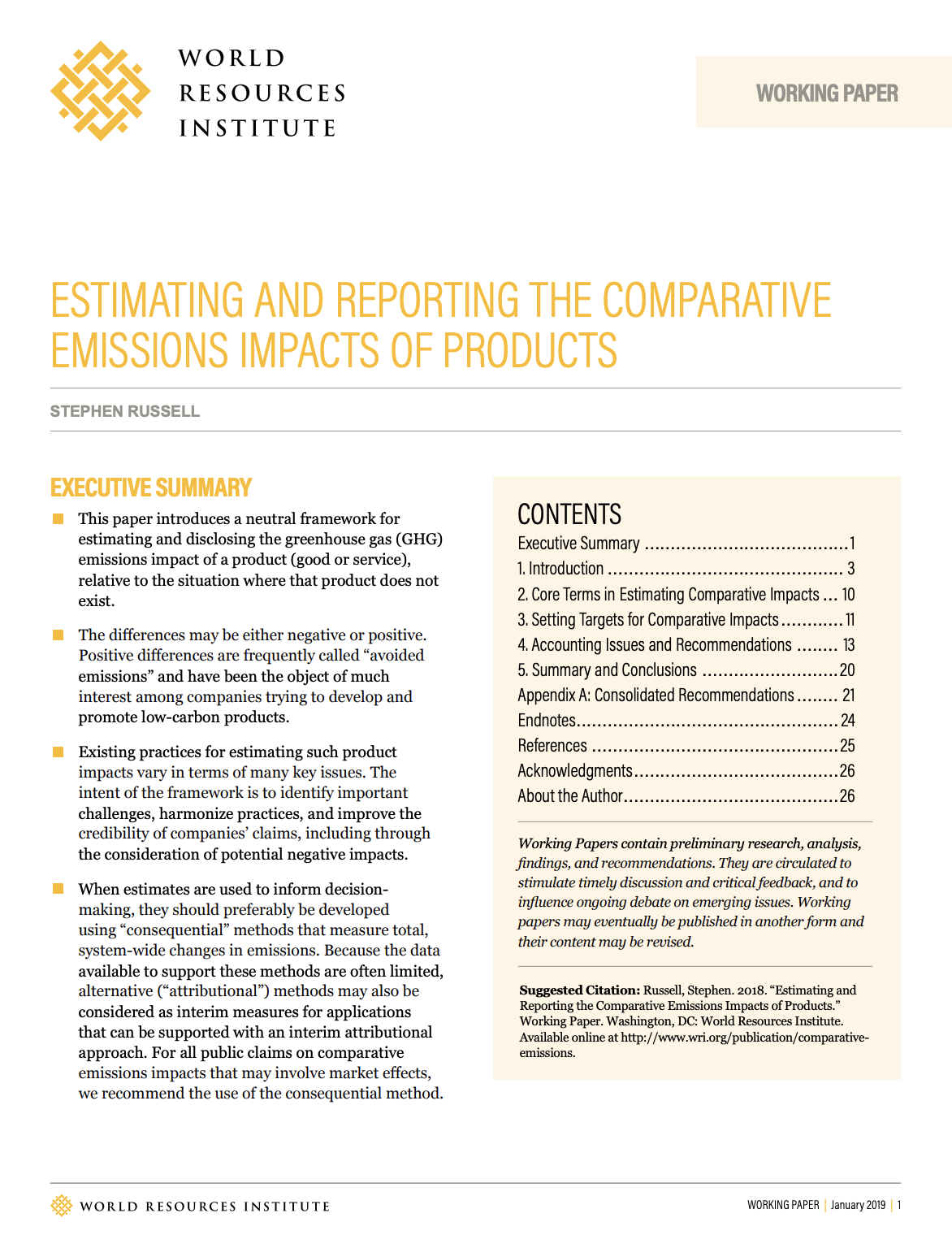 Estimating and reporting the comparative emissions impacts of products